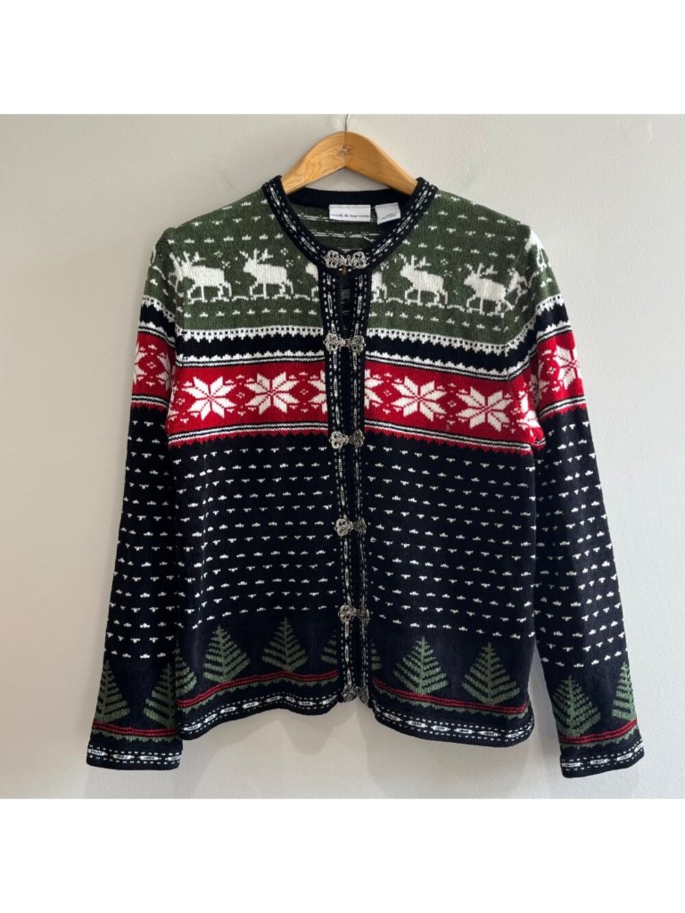 Croft & Barrow Christmas Cardigan Sweater Womens M Chenille Nordic Print 90s